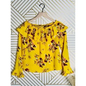 Divided H&M Yellow Floral Off-the-shoulder top